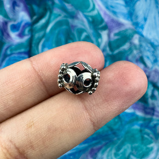 Sterling Silver Handmade Bali Bead Antiqued Patina 11x9mm Hollow Cutout Barrel Bead