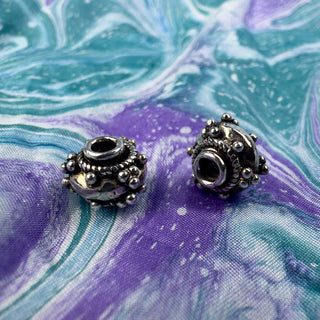 Sterling Silver Handmade Bali Bead Antiqued Patina 8.25x10.25mm Beaded Spacer Bead