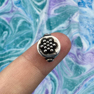 Sterling Silver Handmade Bali Bead Antiqued Patina 11.5x10mm Beaded Flower Coin Bead