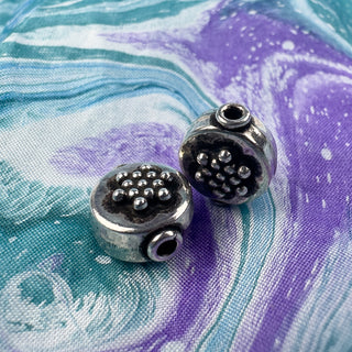 Sterling Silver Handmade Bali Bead Antiqued Patina 11.5x10mm Beaded Flower Coin Bead