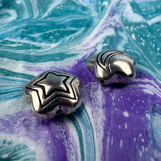 Sterling Silver Handmade Bali Bead Antiqued Patina 13.5x7.5mm Double Sided Star &amp; Moon Bead