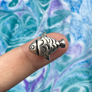 Sterling Silver Handmade Bali Bead Antiqued Patina 15x13mm Fish Bead