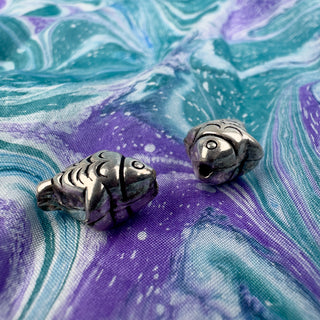 Sterling Silver Handmade Bali Bead Antiqued Patina 15x13mm Fish Bead