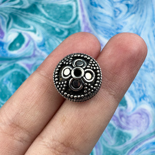 Sterling Silver Handmade Bali Bead Antiqued Patina 9.5x14.5mm Beaded Saucer Cross Bead