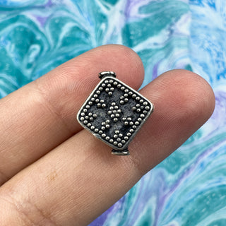 Sterling Silver Handmade Bali Bead Antiqued Patina 16x15mm Flat Beaded Diamond Bead