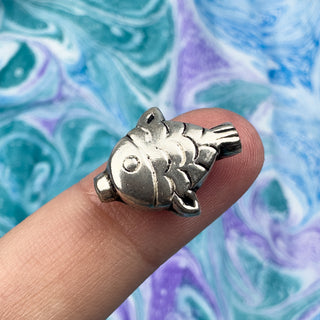 Sterling Silver Handmade Bali Bead Antiqued Patina 16.75x13.5mm Fish Bead