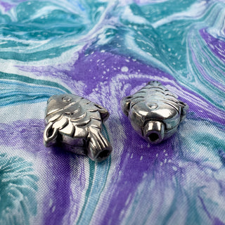 Sterling Silver Handmade Bali Bead Antiqued Patina 16.75x13.5mm Fish Bead
