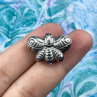 Sterling Silver Handmade Bali Bead Antiqued Patina 15.5x22.5mm Butterfly Bead