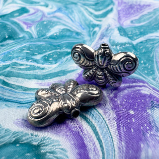 Sterling Silver Handmade Bali Bead Antiqued Patina 15.5x22.5mm Butterfly Bead