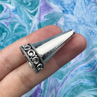 Sterling Silver Handmade Bali Bead Antiqued Patina 32x17.5mm Decorative Cone