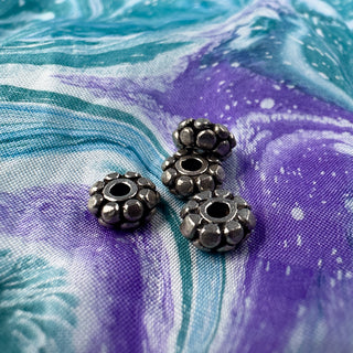 Sterling Silver Handmade Bali Bead Antiqued Patina 3x7mm Carved Spacer Beads -4