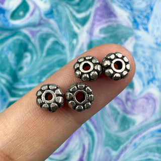 Sterling Silver Handmade Bali Bead Antiqued Patina 3x7mm Carved Spacer Beads -4