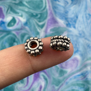 Sterling Silver Handmade Bali Bead Antiqued Patina 4.5x7.5mm Beaded Spacer Beads -2