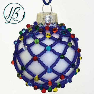 Blue and Rainbow colored DIT Beaded Christmas Ornament Kit on a white background