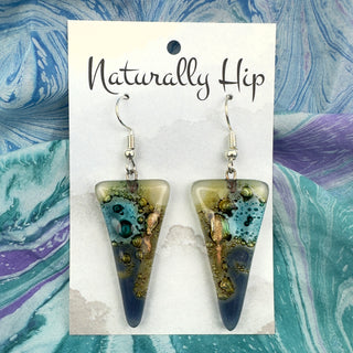 Fused Glass Earrings, Fair Trade, Triangle Ocean Blues
