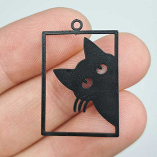Black Cat Charm in Window Frame 15x23mm Stainless Steel Charm