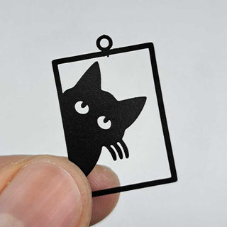 Black Cat Charm in Window Frame 15x23mm Stainless Steel Charm
