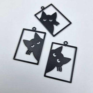 Black Cat Charm in Window Frame 15x23mm Stainless Steel Charm