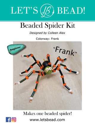 Beaded Spider kit with orange, black and white beads.