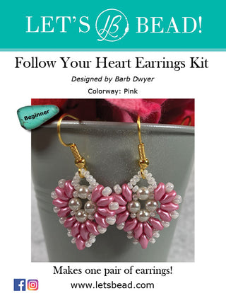 Cover of pink beaded heart earrings kit.