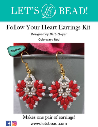 Cover of red and white beaded heart earrings kit.