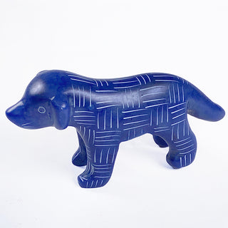 Blue hand carved soapstone standing dog from Kenya.