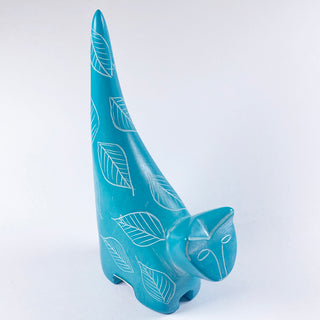 Turquois hand carved soapstone standing cat from Kenya.