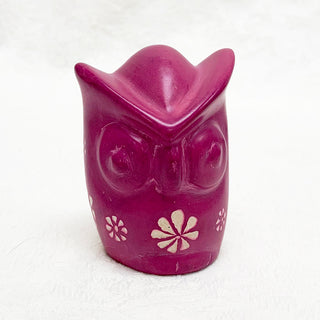 Purple-pink hand carved soapstone owl from Kenya.