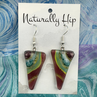 Fused Glass Earrings, Fair Trade, Triangle Mauve Waves