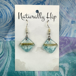 Fused Glass Earrings, Fair Trade, Diamond Light Blues