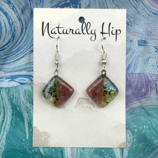 Fused Glass Earrings, Fair Trade, Diamond Mauve Split