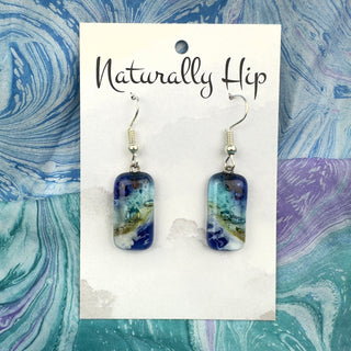 Fused Glass Earrings, Fair Trade, Rectangle Dark Blue