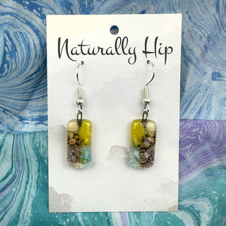 Fused Glass Earrings, Fair Trade, Rectangle Yellows