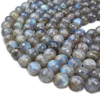 Strands of 10mm faceted round Labradorite beads.