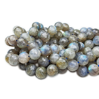 Strands of 10mm faceted round Labradorite beads.