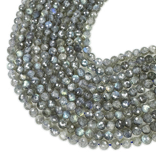 Strands of 6mm round faceted Labradorite beads (dark).