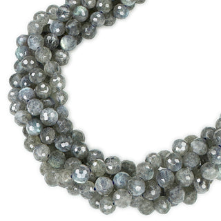 Strands of 6mm round faceted Labradorite beads (dark).