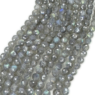 Strands of 6mm round faceted Labradorite beads (dark).