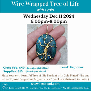 Flyer for Wire Wrapped Tree pendant class.