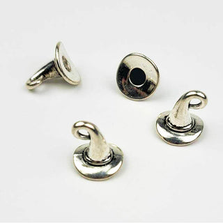 four 3D silver tone witch hat or wizard hat charms on a white background 