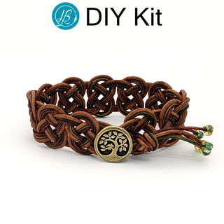 DIY Celtic Knot leather cord bracelet kit in Woodlands colorway.