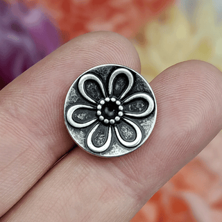 Flower Button 16mm, Antique Silver