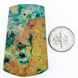 Chrysacolla shield pendant with dime for size.