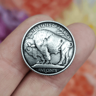 Buffalo Coin Style Button, 21mm Antique Silver