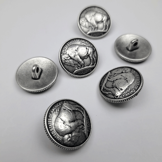 Buffalo Coin Style Button, 21mm Antique Silver