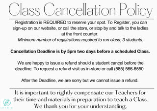 Copy of class cancellation policy.