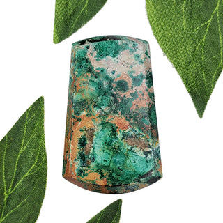 Chrysacolla shield pendant with leaves.