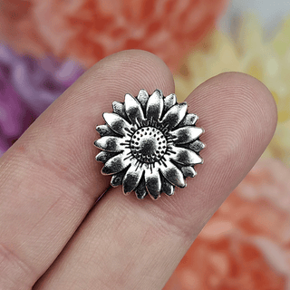 Sunflower Button 18mm, Silver Tone