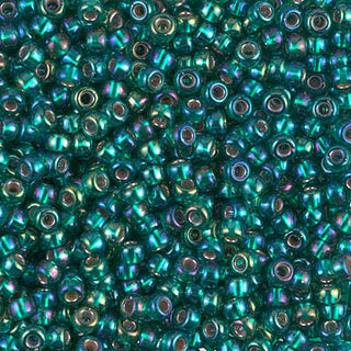 8/0 Silver Lined Emerald AB Seed Beads.