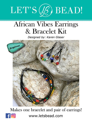 Earring and Bracelet kit with black leather round cord and colorful beads.